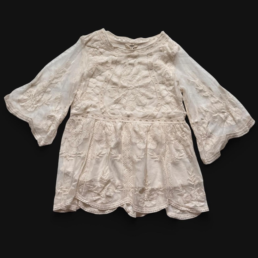 Ento fairy floral embroidered‎ mesh baby doll top size M medieval cottage boho
